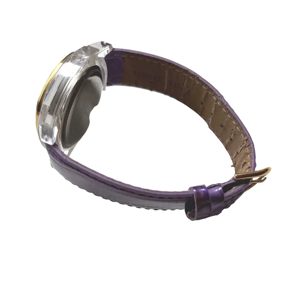 Joan Rivers Classics Purple Dial Crystal Bezel Acrylic Case‎ Leather Watch